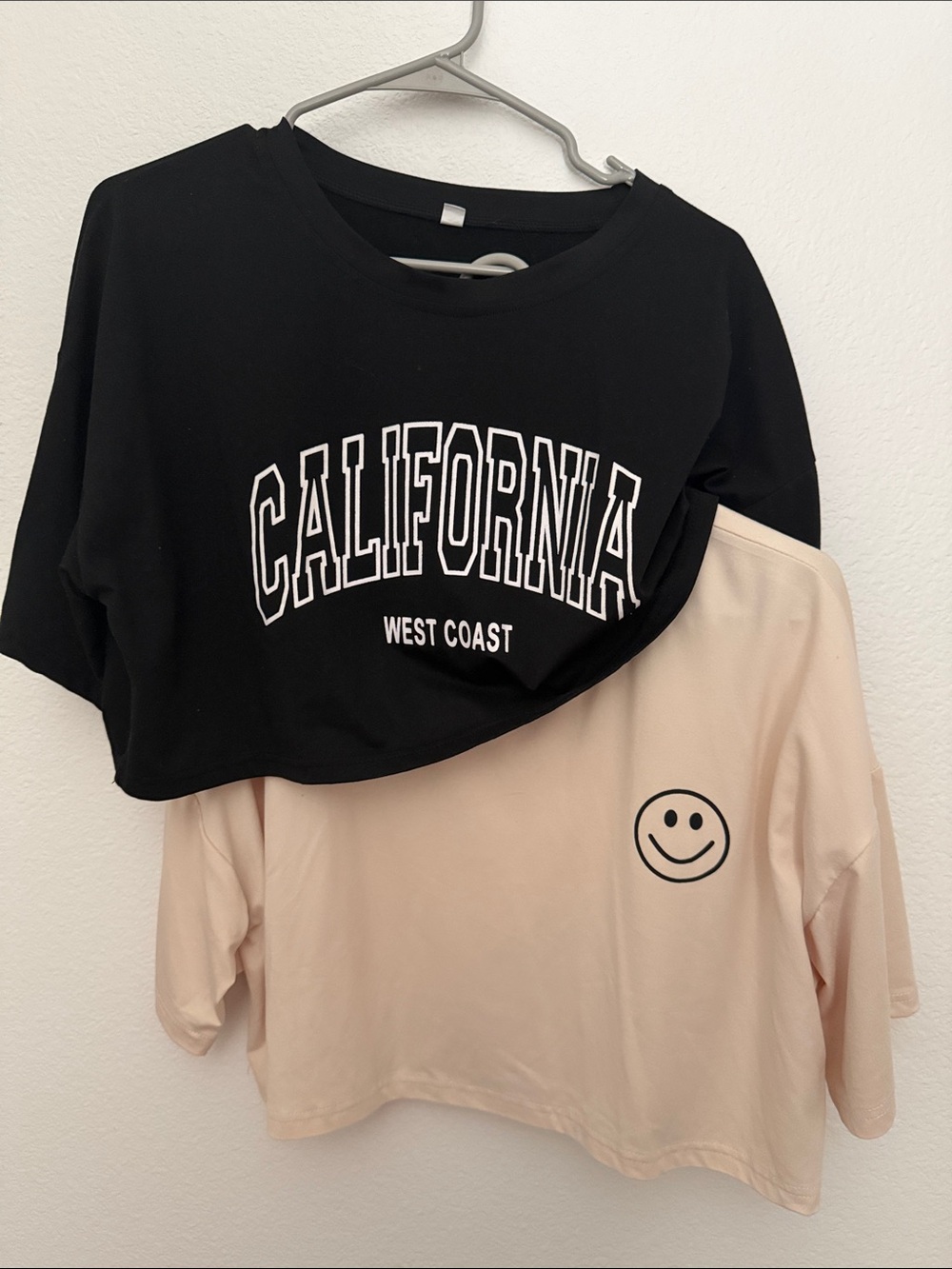 Black California Cropped Tee & Cream Smiley Cropped T-Shirt Duo